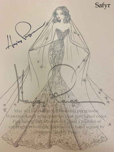 Safyr- Blush by Hayley Paige Bridal Gown Printed Sketch