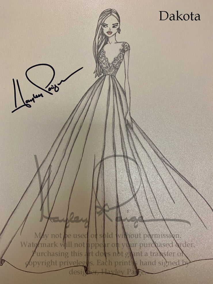 Dakota- Blush by Hayley Paige Bridal Gown Printed Sketch