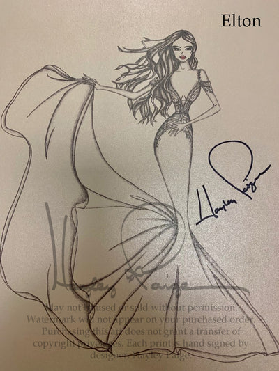 Elton- Hayley Paige Bridal Gown Printed Sketch