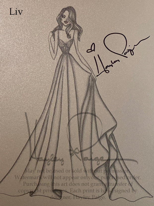 Liv - Blush by Hayley Paige Bridal Gown Printed Sketch