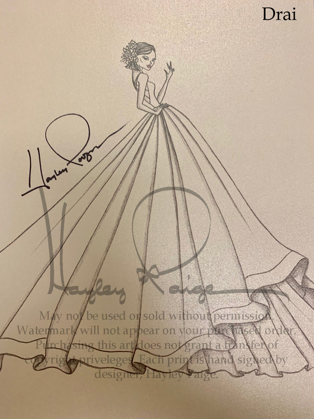 Drai- Blush by Hayley Paige Bridal Gown Printed Sketch
