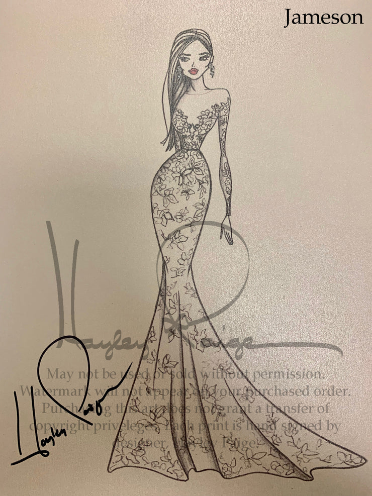 Jameson- Blush by Hayley Paige Bridal Gown Printed Sketch