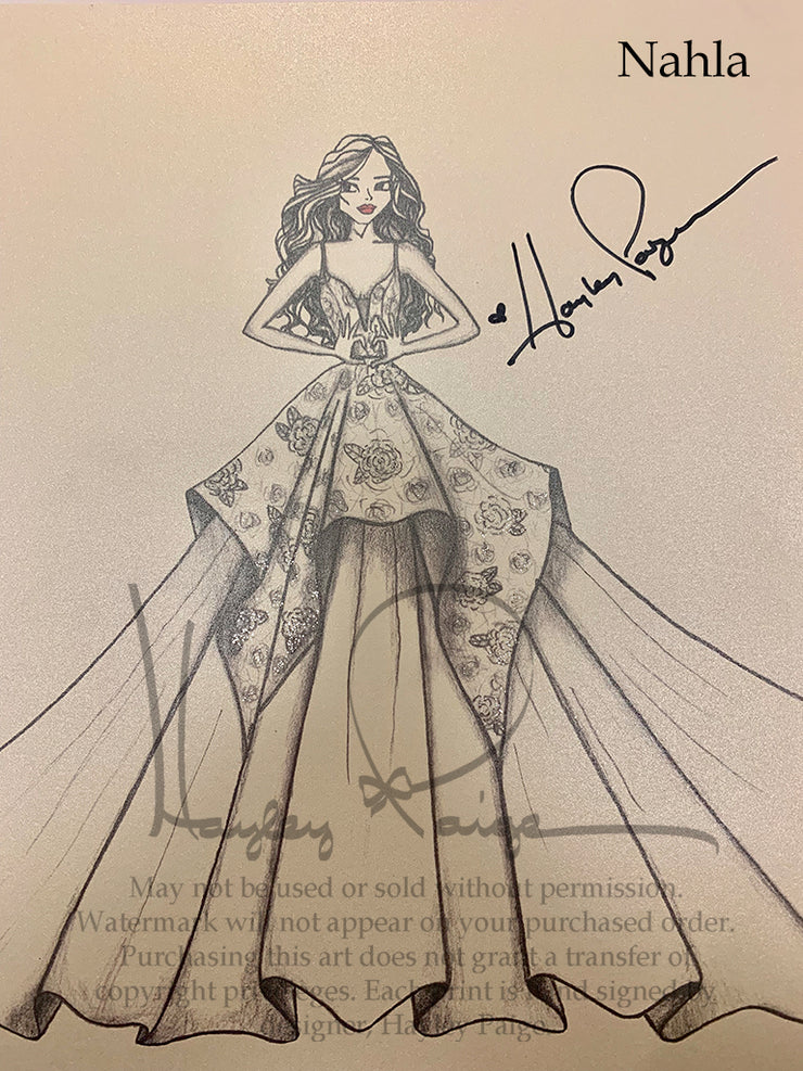 Nahla- Blush by Hayley Paige Bridal Gown Printed Sketch