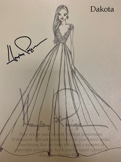 Dakota- Blush by Hayley Paige Bridal Gown Printed Sketch