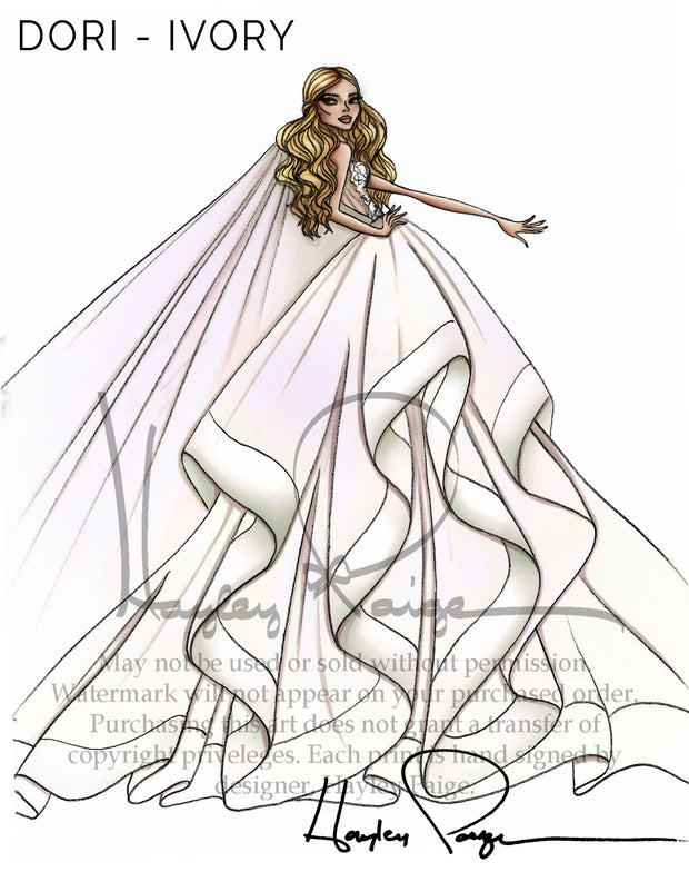Dori Ivory- Hayley Paige Bridal Gown Printed Sketch
