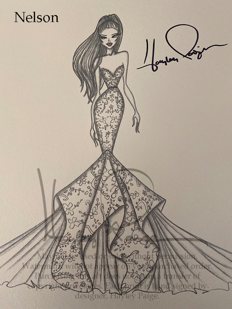 Nelson- Hayley Paige Bridal Gown Printed Sketch